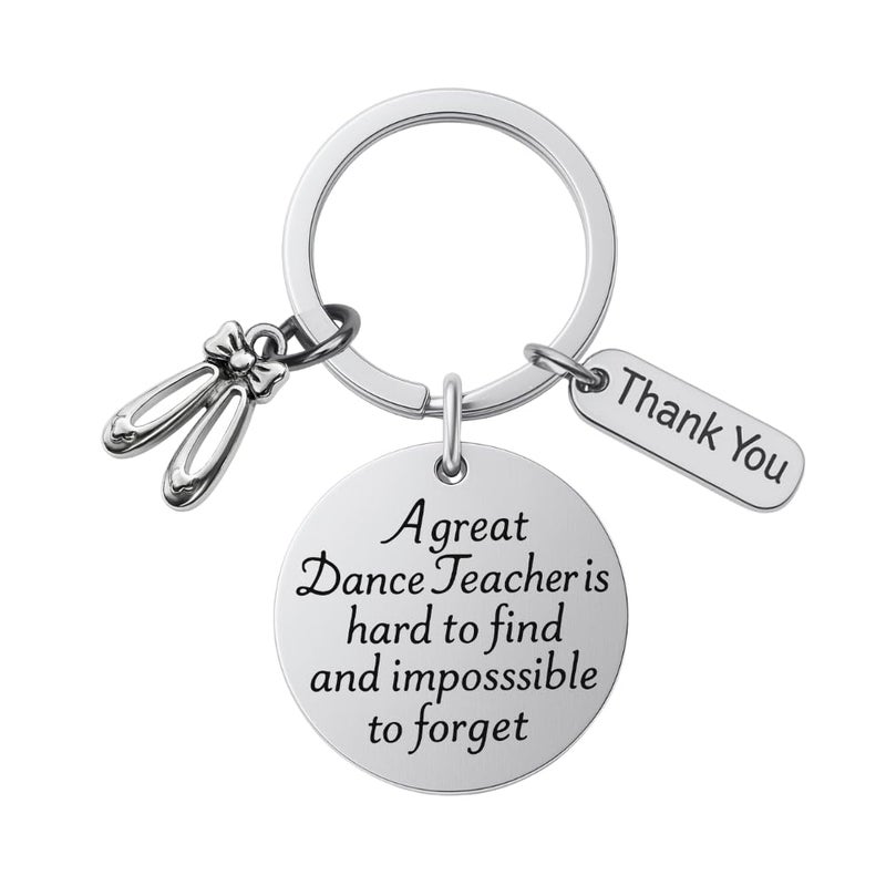 Infinity Collection Dance Teacher Keychain Gift â€“ A Great Dance Teacher Is Hard to Find Quote with Ballet Shoe and Thank You Charms, Appreciation Present for Instructor or Coach - Image 1
